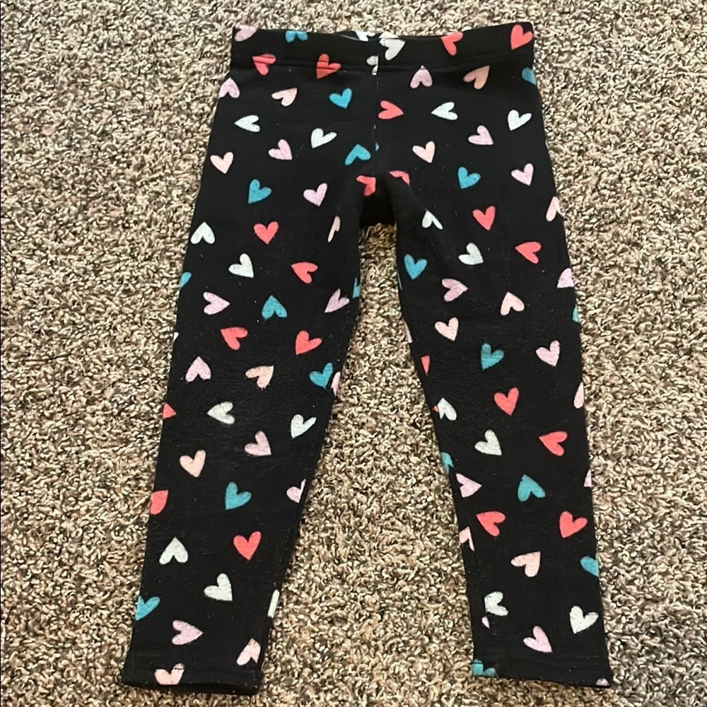 Faded Glory Black Thick Warm Leggings with Colorful Hearts